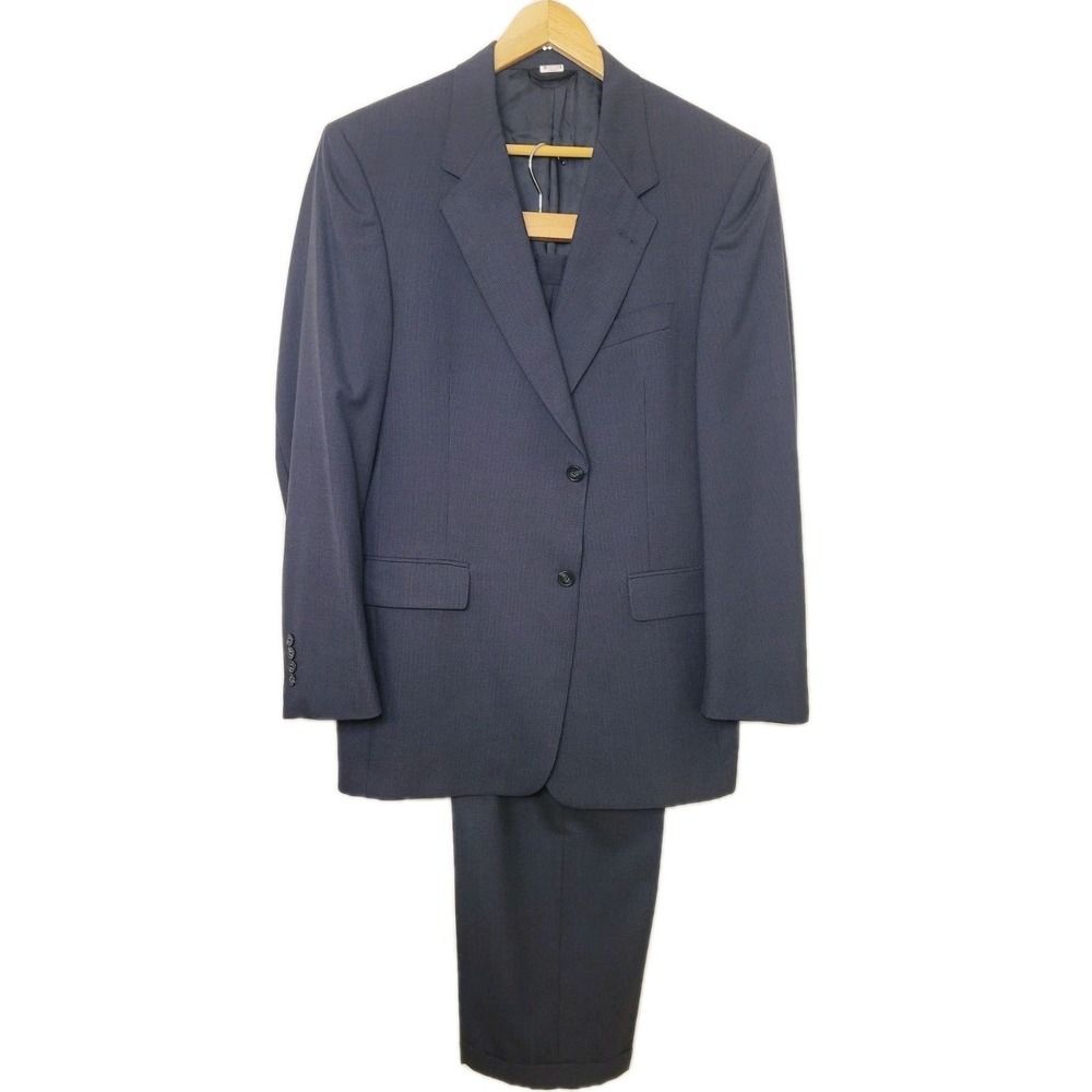 Hart Schaffner Marx 41R Men's 2 Piece Suit Blue Check Jacket Pants 32x29